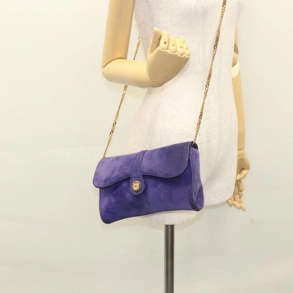 CELINE Chain Shoulder Bag Suede Purple Auth BA1516 - Picture 3 of 16